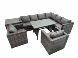 Fimous Rattan Garden Furniture Patio Furniture Sets With Dining Table 2 Chair Side Table Dark Grey Mixed - thumbnail 1