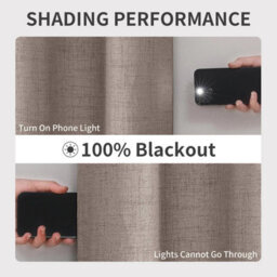 Ameha Beige Linen Texture Fabric Plain Curtain 100%blackout Thermal Insulated 66''x54'' Window Ringtop Curtain Pair With Tie Back - thumbnail 9