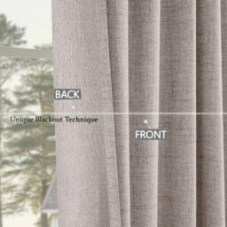 Ameha Beige Linen Texture Fabric Plain Curtain 100%blackout Thermal Insulated 66''x54'' Window Ringtop Curtain Pair With Tie Back - thumbnail 4