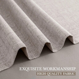 Ameha Beige Linen Texture Fabric Plain Curtain 100%blackout Thermal Insulated 66''x54'' Window Ringtop Curtain Pair With Tie Back - thumbnail 6