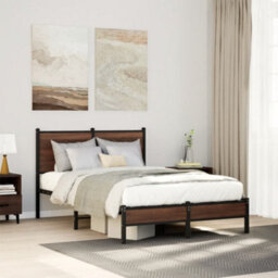 Berkfield Metal Bed Frame Without Mattress Brown Oak 120X190 Cm Small Double