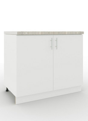 Jd Greta Adjustable Legs Kitchen Base Unit 1000mm Storage Cabinet With Door Shelf 100Cm - White Matt With Worktop - image 1