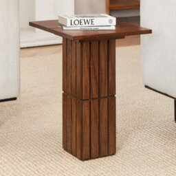 Mh London Alyssa Walnut Side Table Mango Wood Slatted Pedestal End Table