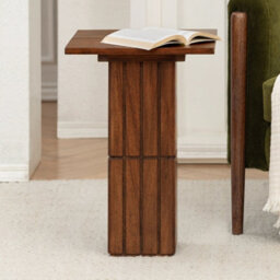 Mh London Alyssa Walnut Side Table Mango Wood Slatted Pedestal End Table - thumbnail 2