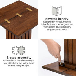 Mh London Alyssa Walnut Side Table Mango Wood Slatted Pedestal End Table - thumbnail 6