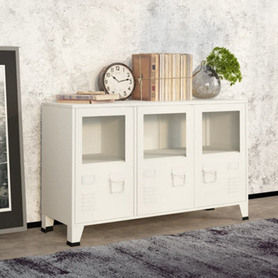 Berkfield Industrial Sideboard White 105X35X62 Cm Metal And Glass - image 1