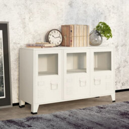 Berkfield Industrial Sideboard White 105X35X62 Cm Metal And Glass - thumbnail 1