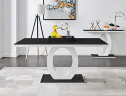 Furniturebox Giovani Rectangular 6 Seat White High Gloss Dining Table With Black Glass Top And Unique Halo Structural Plinth Base Design