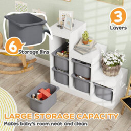 Aiyaplay 3-Layer Kids Toy Storage Unit With 6 Removable Bins, Grey - thumbnail 4