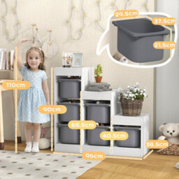 Aiyaplay 3-Layer Kids Toy Storage Unit With 6 Removable Bins, Grey - thumbnail 3