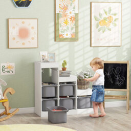 Aiyaplay 3-Layer Kids Toy Storage Unit With 6 Removable Bins, Grey - thumbnail 1