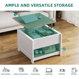 Farmhouse Grey Wash Lift-Top Coffee Table With Led Lights And Two-Tier Storage - thumbnail 5