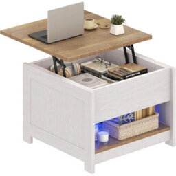 Farmhouse Grey Wash Lift-Top Coffee Table With Led Lights And Two-Tier Storage - thumbnail 4