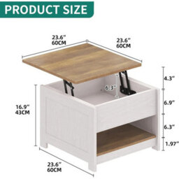 Farmhouse Grey Wash Lift-Top Coffee Table With Led Lights And Two-Tier Storage - thumbnail 2