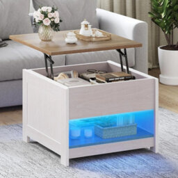 Farmhouse Grey Wash Lift-Top Coffee Table With Led Lights And Two-Tier Storage - thumbnail 3