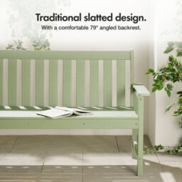 Vonhaus Garden Bench Sage Green, 2 Seater Outdoor Bench With Traditional Slatted Design, Durable Weather Resistant Hdpe, Westport - thumbnail 5