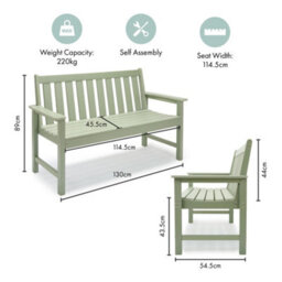 Vonhaus Garden Bench Sage Green, 2 Seater Outdoor Bench With Traditional Slatted Design, Durable Weather Resistant Hdpe, Westport - thumbnail 8