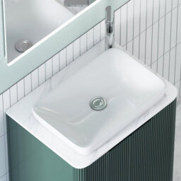 Royal Bathrooms Avenza 600mm Deep Moss Green Floor Standing Bathroom Vanity Unit 2 Door With Qubix Basin - thumbnail 7