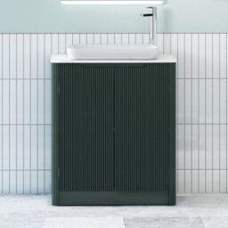 Royal Bathrooms Avenza 600mm Deep Moss Green Floor Standing Bathroom Vanity Unit 2 Door With Qubix Basin - thumbnail 1