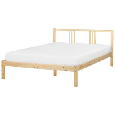 Beliani Bed Pine Wood Vannes 140 X 200 Cm (Eu Double) Light Brown - image 1