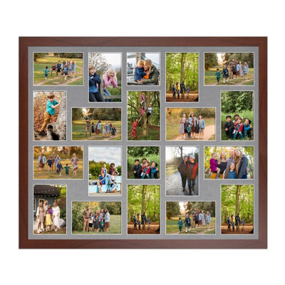 AK Frames 80X70Cm Rose Wood Modern Multi Photo Frame With Mid Grey Mount - Holds 20 Apertures (18X) 6X4, (2X) 4X4 Photos - image 1