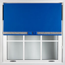 Furnished Blue Blackout Roller Blind With Decorative Silver Glitter & Blue Bow - Trimmable (W)145Cm X (L)165Cm