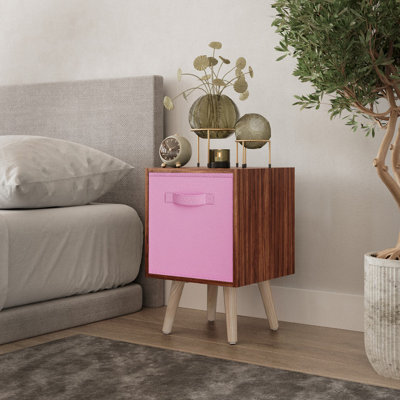 Urbn-Living Urbnliving 51Cm Height Teak Wooden Cube Storage Bookcase Light Pink Inserts Scandinavian Pine Legs - image 1