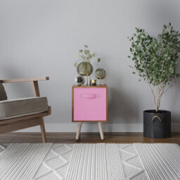 Urbn-Living Urbnliving 51Cm Height Teak Wooden Cube Storage Bookcase Light Pink Inserts Scandinavian Pine Legs - thumbnail 2