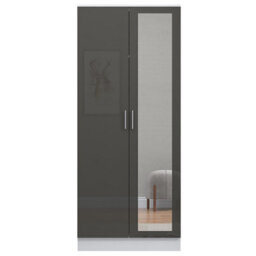 Reflect 2 Door Mirrored Wardrobe - Grey Gloss & Matt White - Hanging Rails & Shelves - H: 180Cm X W: 76Cm - Modern Sleek Design - thumbnail 7