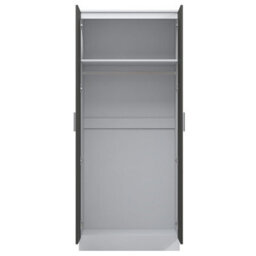Reflect 2 Door Mirrored Wardrobe - Grey Gloss & Matt White - Hanging Rails & Shelves - H: 180Cm X W: 76Cm - Modern Sleek Design - thumbnail 8