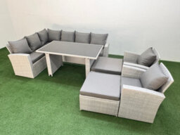 Fimous 10 Seater Wicker Rattan Corner Sofa Sets Outdoor Garden Furniture Sets With Lounge Sofa 2 Big Footstools Light Grey - thumbnail 2