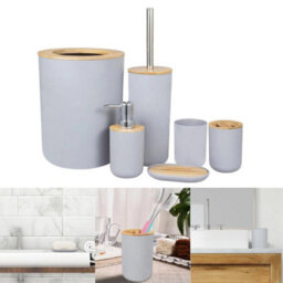 Grey 6Pcs Bathroom Accessories Set Bin Soap Dispenser - thumbnail 5