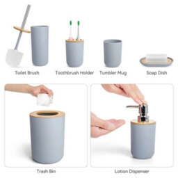 Grey 6Pcs Bathroom Accessories Set Bin Soap Dispenser - thumbnail 6