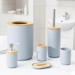 Grey 6Pcs Bathroom Accessories Set Bin Soap Dispenser - thumbnail 4