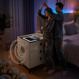M N Furniture Ltd Luxury Smart Bedside Table, Led Light, Wireless Charging & 3 Drawers - White - thumbnail 5