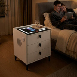 M N Furniture Ltd Luxury Smart Bedside Table, Led Light, Wireless Charging & 3 Drawers - White - thumbnail 4