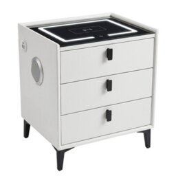 M N Furniture Ltd Luxury Smart Bedside Table, Led Light, Wireless Charging & 3 Drawers - White - thumbnail 2