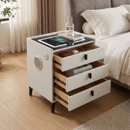 M N Furniture Ltd Luxury Smart Bedside Table, Led Light, Wireless Charging & 3 Drawers - White - thumbnail 3