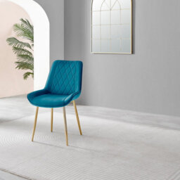 Furniturebox Uk Novara 100Cm Round Gold Leg Dining Table & 2 Blue Pesaro Gold Leg Chairs - thumbnail 7