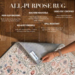Decoranddecor Area Rugs, Living Room Rugs, Washable Rugs, 160X230Cm, Non-Slip, Pet Friendly, Low Pile, Floral Rug - Astra - thumbnail 3