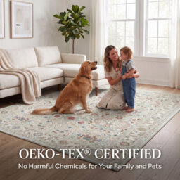 Decoranddecor Area Rugs, Living Room Rugs, Washable Rugs, 160X230Cm, Non-Slip, Pet Friendly, Low Pile, Floral Rug - Astra - thumbnail 5