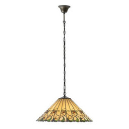 Luminosa Lighting Luminosa Jamelia 3 Light Large Ceiling Pendant Dark Bronze, Tiffany Glass, E27 - thumbnail 2