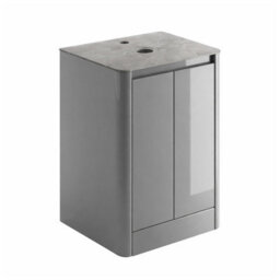 Plum&clay Mayfair Gloss Light Grey Freestanding Bathroom Vanity Unit With Grey Marble Countertop (W)550mm (H)745mm - thumbnail 2