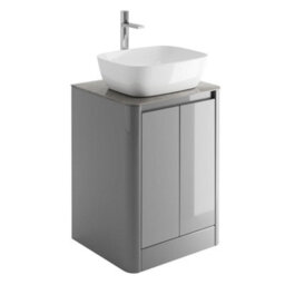 Plum&clay Mayfair Gloss Light Grey Freestanding Bathroom Vanity Unit With Grey Marble Countertop (W)550mm (H)745mm - thumbnail 3