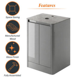 Plum&clay Mayfair Gloss Light Grey Freestanding Bathroom Vanity Unit With Grey Marble Countertop (W)550mm (H)745mm - thumbnail 6