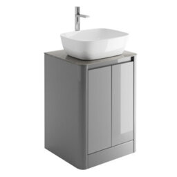 Plum&clay Mayfair Gloss Light Grey Freestanding Bathroom Vanity Unit With Grey Marble Countertop (W)550mm (H)745mm - thumbnail 1