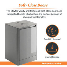 Plum&clay Mayfair Gloss Light Grey Freestanding Bathroom Vanity Unit With Grey Marble Countertop (W)550mm (H)745mm - thumbnail 4
