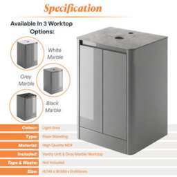 Plum&clay Mayfair Gloss Light Grey Freestanding Bathroom Vanity Unit With Grey Marble Countertop (W)550mm (H)745mm - thumbnail 5