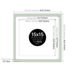 "15X15"" Mint Green Picture Frame - 15X15"" Square Frame With 14X14"" Mount For 15X15""/14X14"" Pictures Moderrn Style Thin Edge, 1 Pack" - thumbnail 2