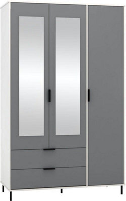 Seconique Madrid 3 Door 2 Drawer Mirrored Wardrobe In Grey And White Gloss Finish - image 1
